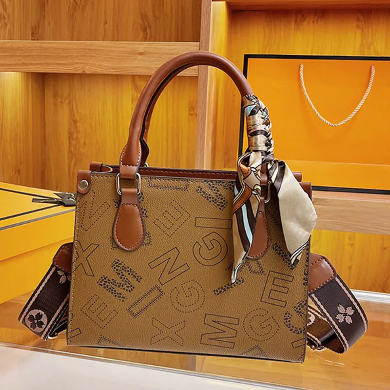 Women's Small Tote Bag for Commuting Leisure Women's Shoulder Bag Large Capacity Scarf Shoulder Square Bag