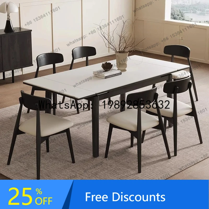 

Cream wind minimalist rock slab telescopic folding dining table and chair combination rectangular modern simple solid wood