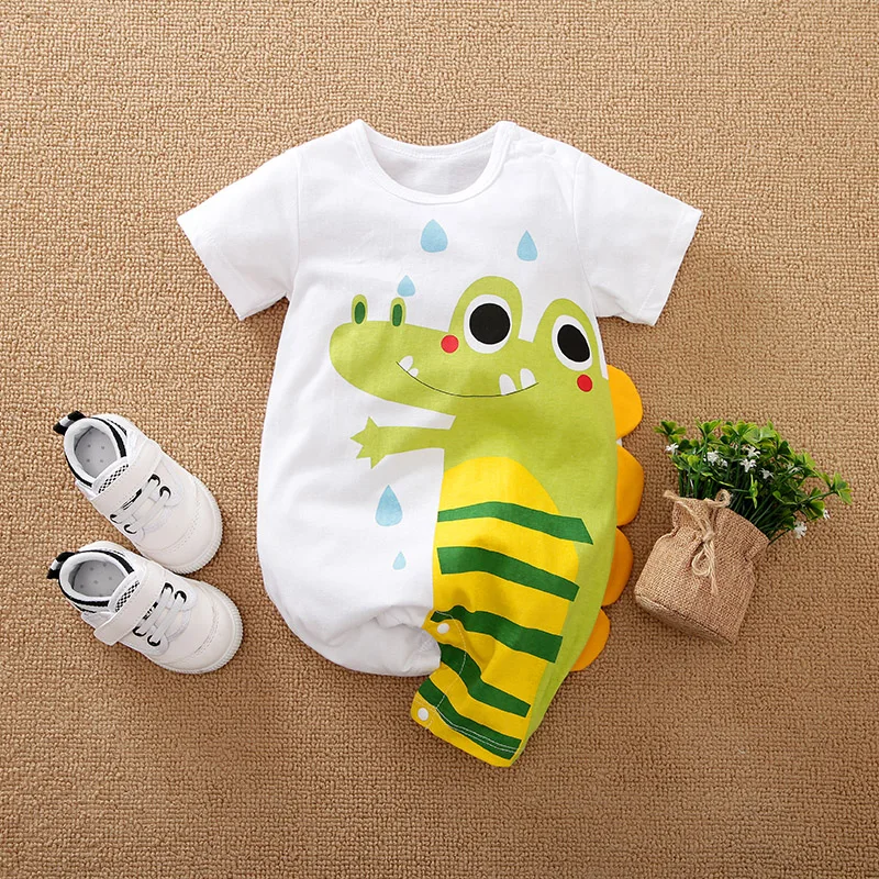 0-18M Baby Clothes Newborn Boy Romper Summer Short sleeve White crocodile print Cotton Comfortable Clothing Infant Baby Bodysuit