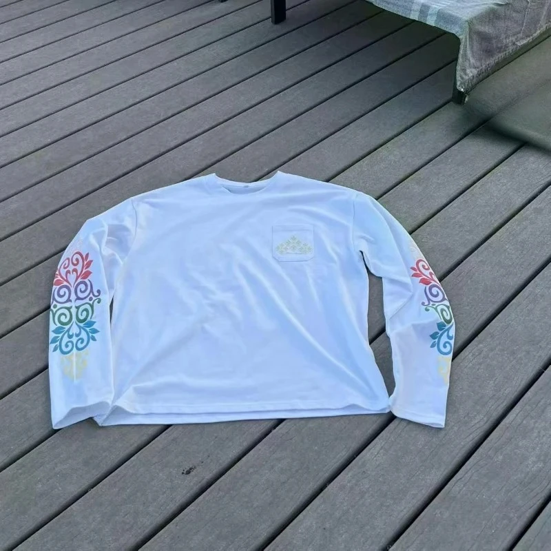 Y2K 새로운 트렌디 다목적 긴 소매 시즌 프린트 플라워 리프 풀오버 레트로 하라주쿠 힙합 streetwear 유니섹스 루즈 의류