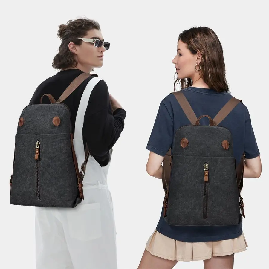 حقيبة ظهر قماشية كلاسيكية للرجال والنساء، حقيبة ظهر للكمبيوتر المحمول، حقيبة ظهر للسفر في الهواء الطلق، أسود #6