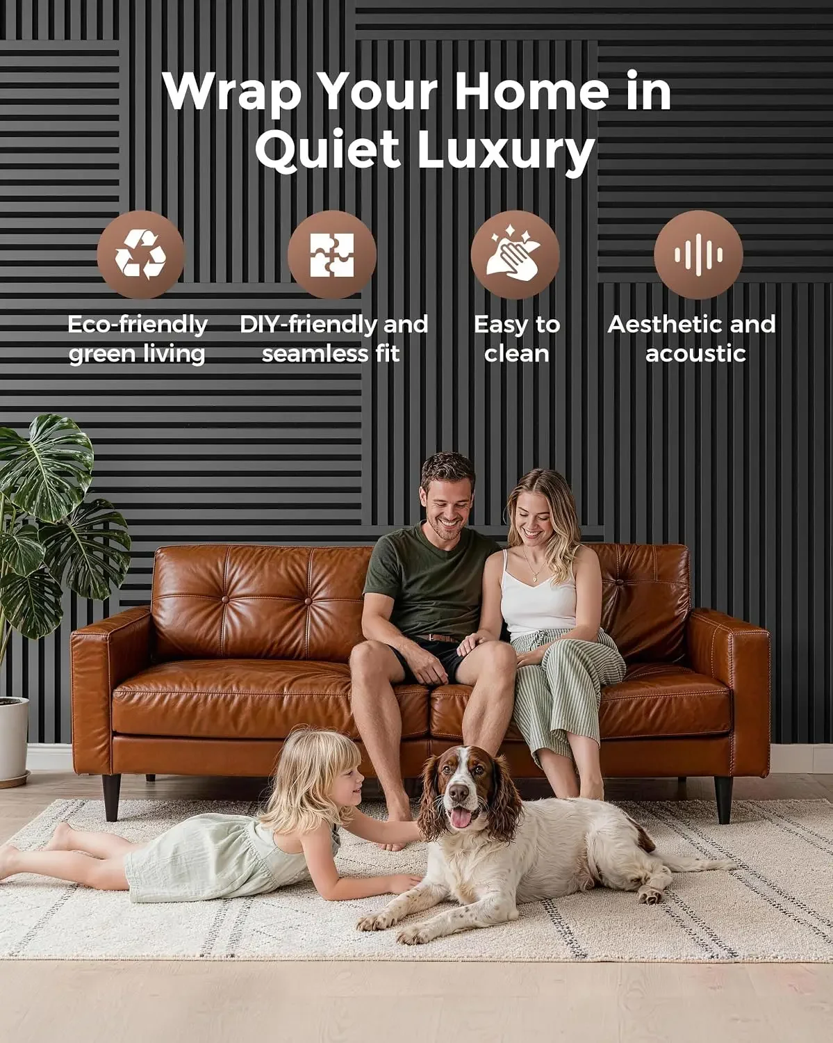 Wood Slat Acoustic Wall Panels, 3D Wall Panels with High Density Core for Echo Reduction, Easy DIY, for Living Room, Bedroom