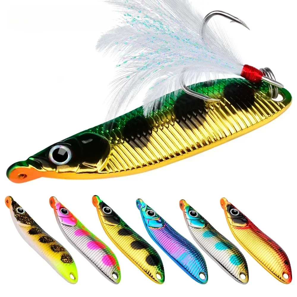 Metal Spinner Bait VIB Spoon Fishing Lures Japanese Artificial Bass Hard Sequin Swimbait with Feather Wobblers Fishing Tackle