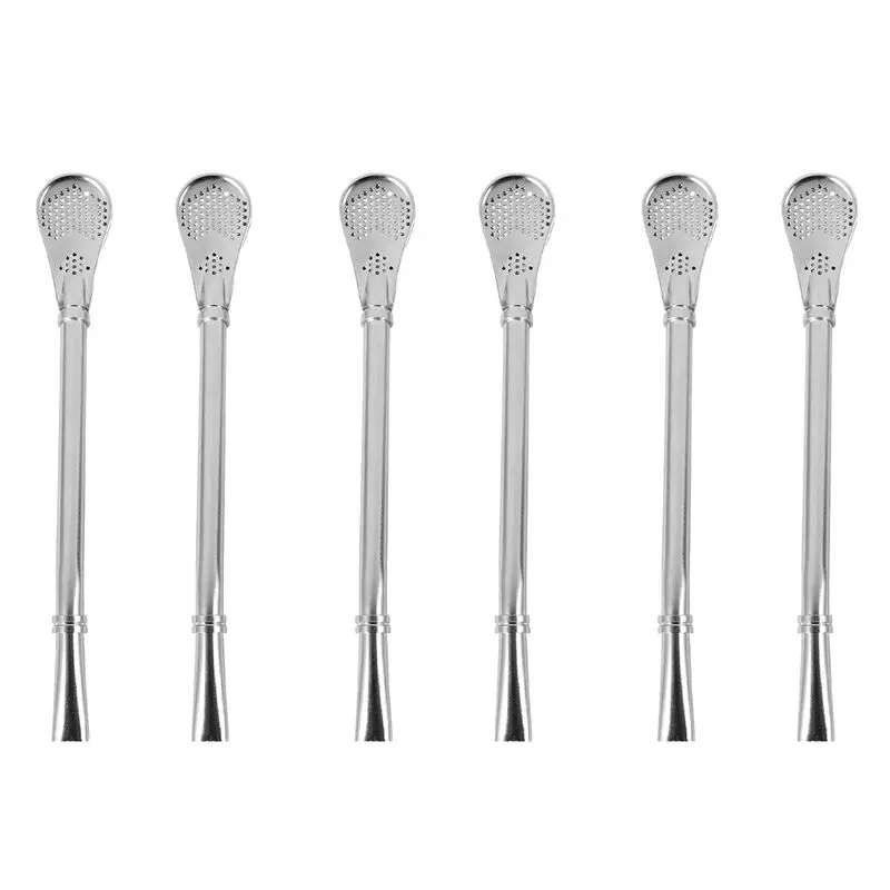 A7THK-Set Of 6 Pcs - Stainless Steel Yerba Mate Tea Bombilla Gourd Drinking Straw Filtered