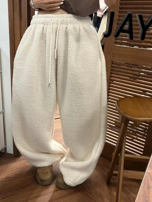 

East Gate с эластичной резинкой на талии и шнурком из овечьего меха, повседневные брюки с манжетами на подкладке, женские свободные спортивные спортивные штаны