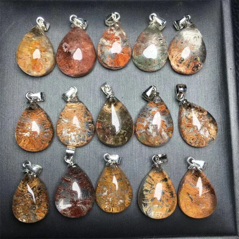 

S925 Natural colored garden quartz teardrop Pendant Raw Aquarmaine Pendant Handmade Women Healing Gemstone Crystal 1PCS