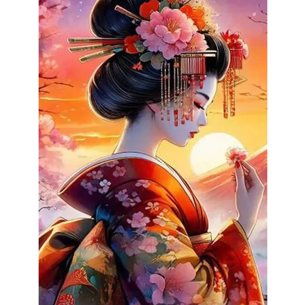 Diamond Painting 5d Japanese Women Portrait Handmade Embroidery Sale Cherry Blossoms Home Decor Rhinestones Diy Gift