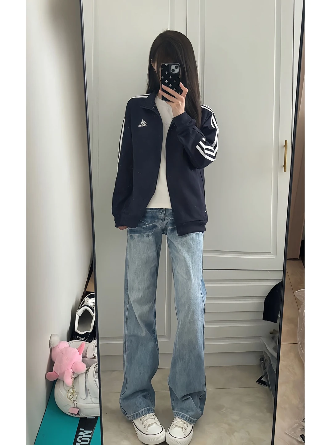

American Sle Lightning Pattern Jeans High Waist Straight Leg Light Blue Cool Looking Workwear Trousers for Teenagers