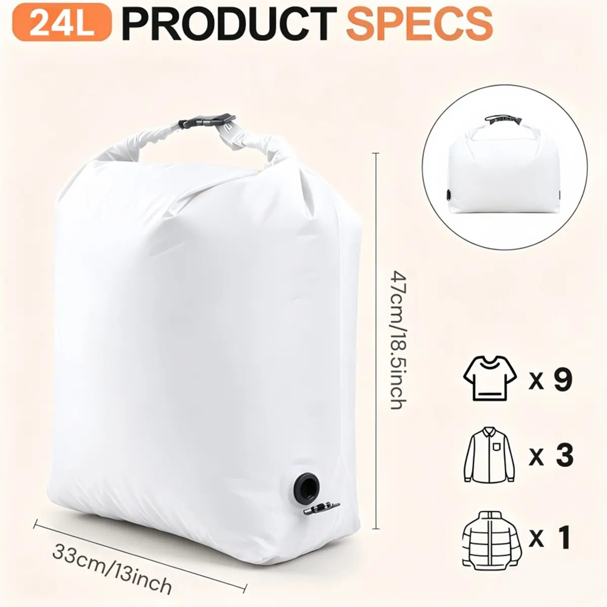 RECOMMENDATION  24L Hand Roll Compression Storage Bag Travel Luggage Cubes Reusable Clothes Organizer Sealed Packing Bag White