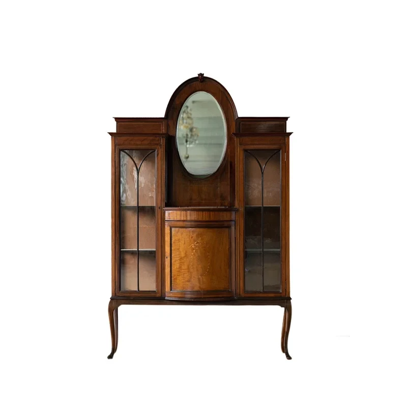 

American Retro Display Cabinet Era Antique Fine Wood Inlaid Curio Cabinet Middle Ancient Furniture