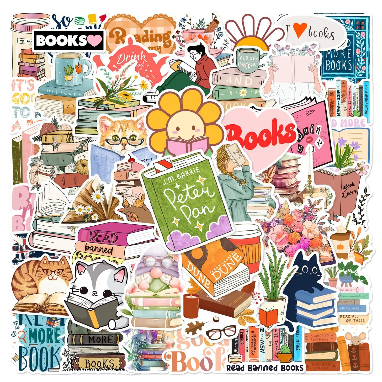 50Pcs Kawaii Bookish Romance Reading Book Stickers Aesthetic DIY Scrapbooking Notebook Laptop Phone Sticker