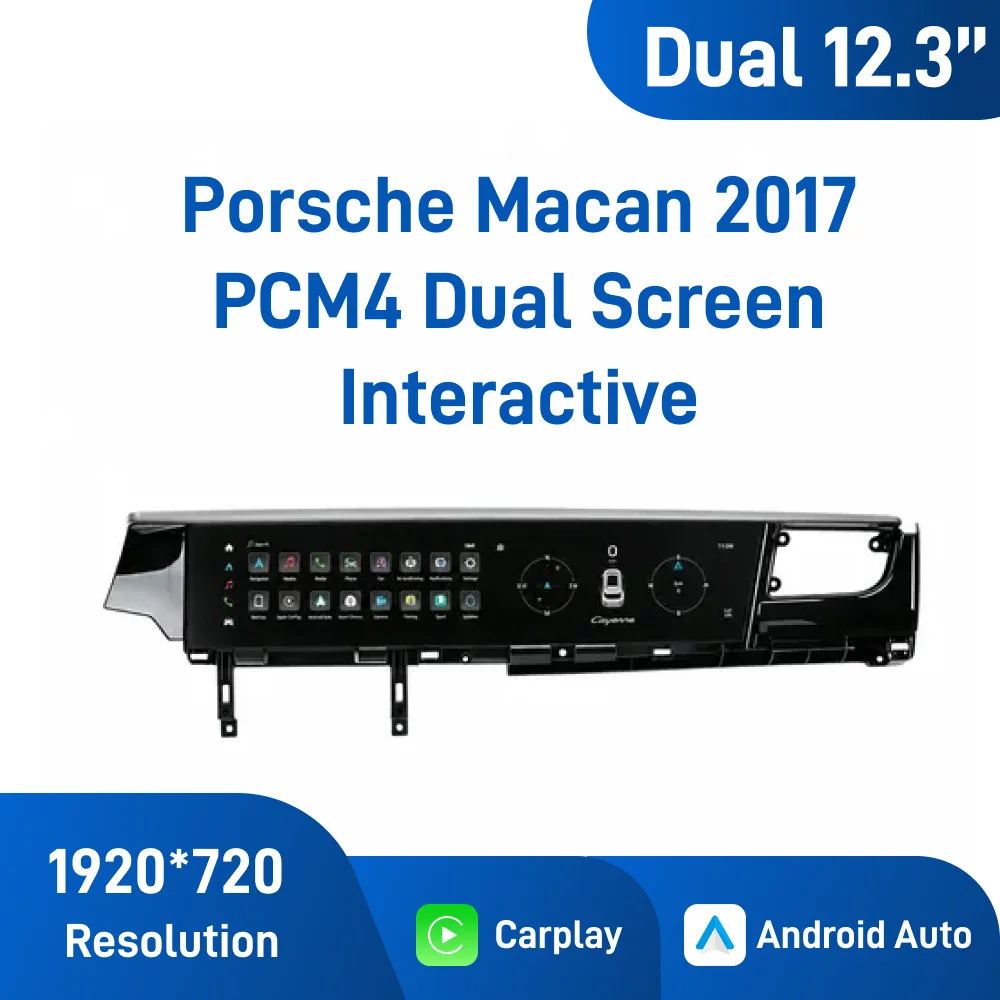 Dual12.3 Inch Android Car Navigation for  Porsche Macan2017 PCM4 Dual Screen Interactive, Wireless CarPlay IPS Touch Screen