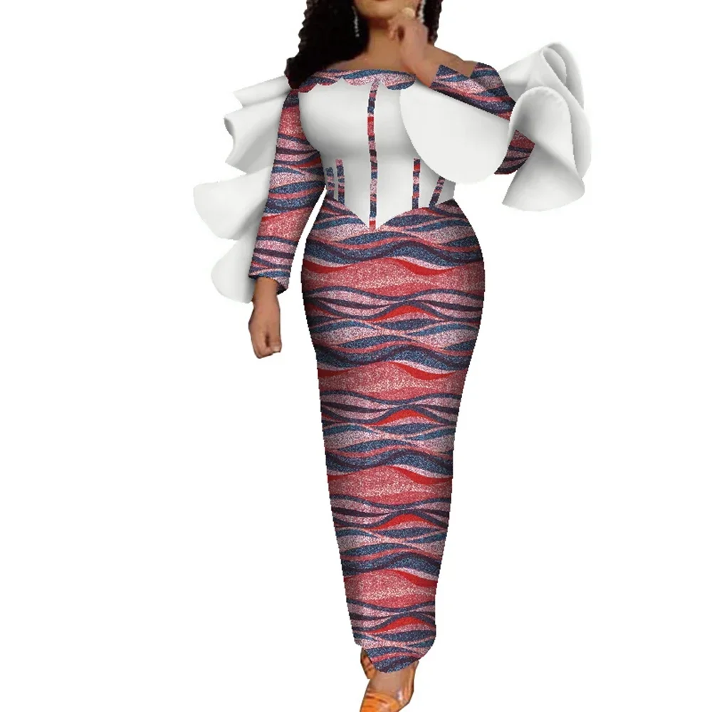 Customized African Women Coat Dashiki Women Sexy Suspender Clothes Ankara Long Sleeve Slim Dress WY8837