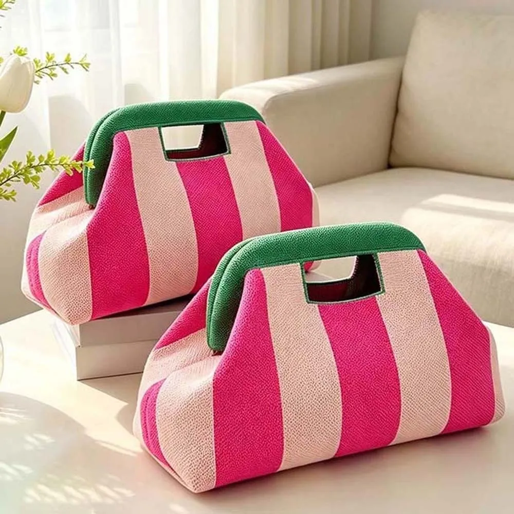 Knitting Wristlet Bag Woven Knit Handbag Lightweight Soft Contrast Color Purse Handmade Durable Cutout Handle Clutch Women