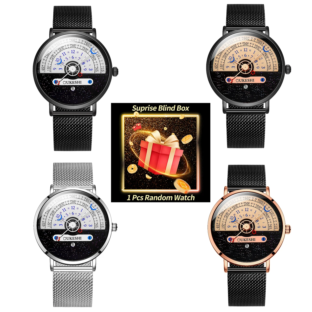 

1PC Surprise Mystery Watch Blind Box-Luxury Men Business Watches Fashion Mesh Band Calendar Quartz Wristwatches Reloj Hombre