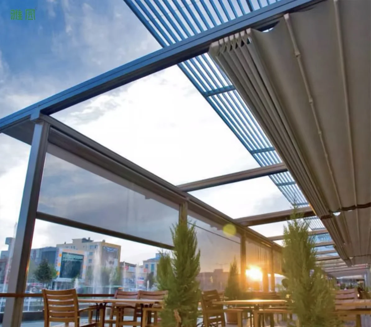 Modern Fabric Sunshade Electric Folding Canopy Pergola Retractable Awning Outdoor Courtyards Roofs Sun Protection & Rainproof