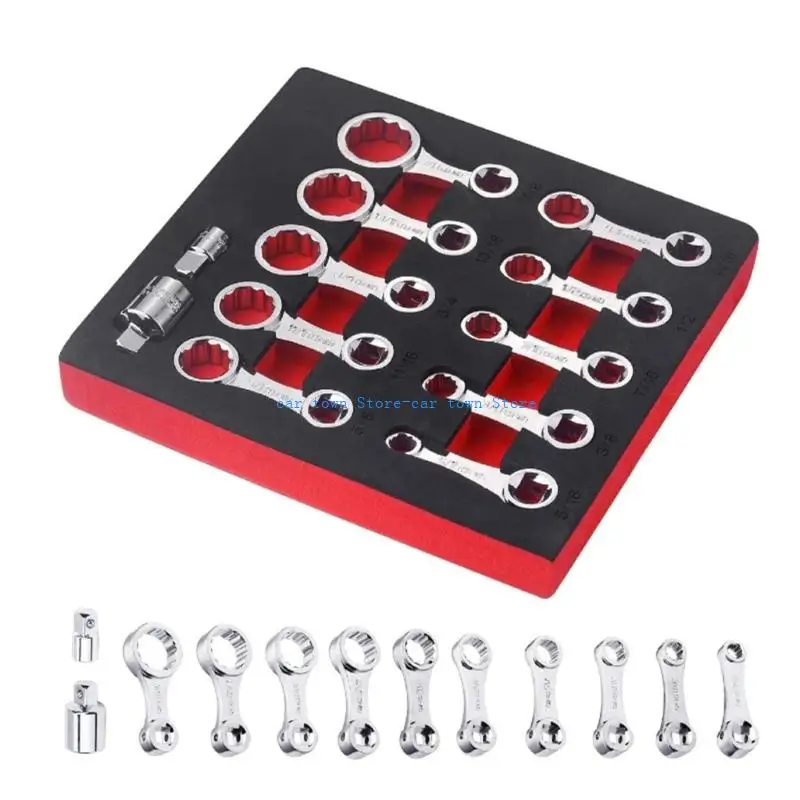 

RXJE 12Pcs Torque Adapter Set for Narrow Areas SAE 12-Point Box End Torque Adapter 3/8'' Drive