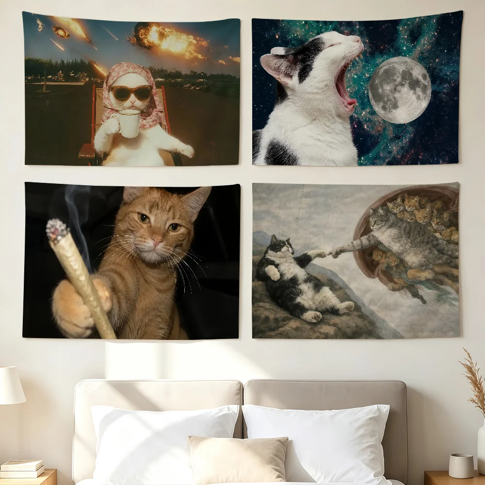 Funny Silly Cat Meme Flag Wall Decorations Home Decor Suitable For Living Rooms Bedrooms Dormitories Parties And Holidays