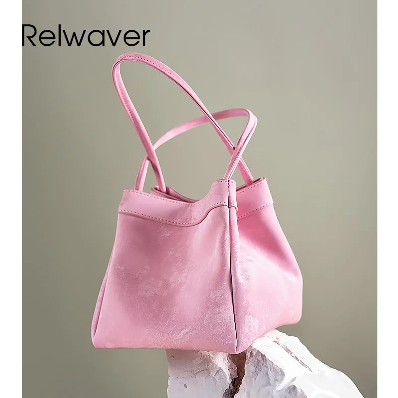 

Relwaver women shoulder bag cowhide split leather bucket 2024 winter all match crossbody bag mini wing hand bag fashion bag