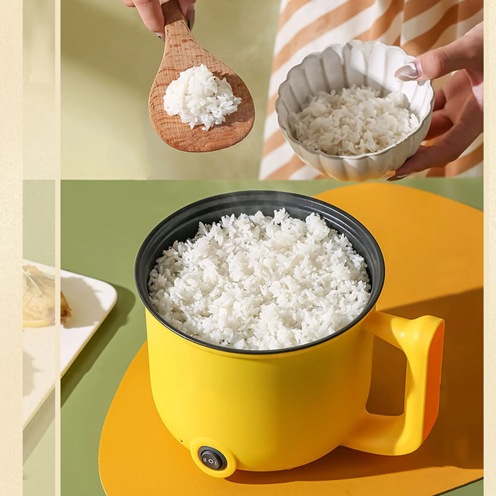 Elektroherd, 1,8 l, 600 W, 2 Gänge, antihaftbeschichtet, multifunktionaler elektrischer Hot Pot mit Griff für Nudelsuppe, Nudeln, Steak, Ei, Haferflocken