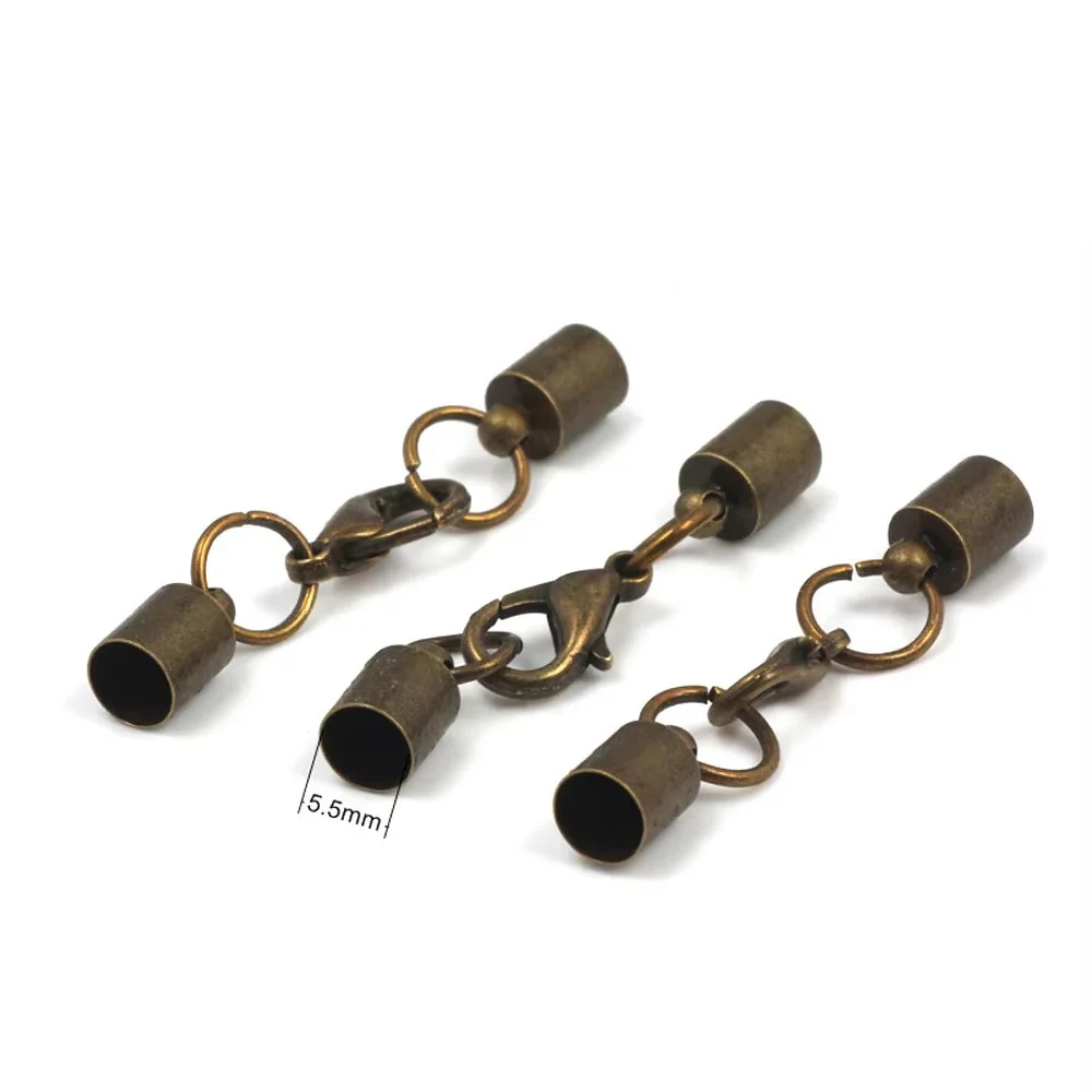 OlingArt 6mm Bronze Tassel Necklace round Leather Cord Crimps End Caps Lobster Clasp Terminating Fastener for DIY Jewelry Making