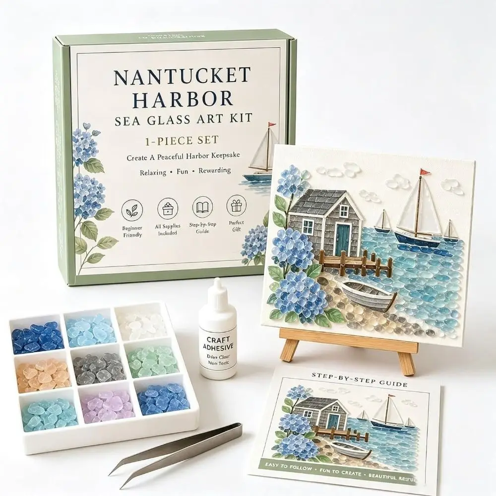 Glass Tiles Mosaic Kit Ocean Landscape Handmade Craft Glass Mosaic Kit Building Pattern Sea Glass Art Home Decor Kit