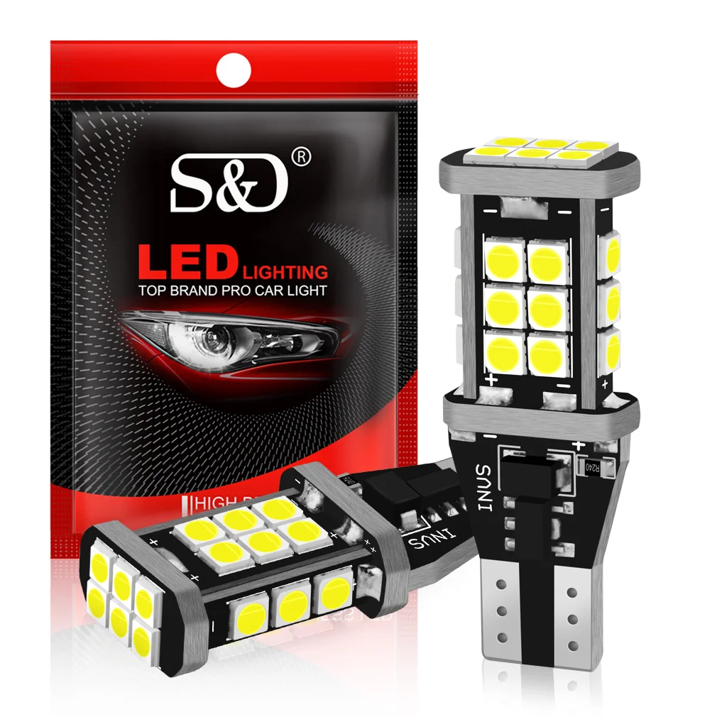 2 szt. T15 W16W Żarówka LED 3030SMD Canbus 920 921 912 Lampa OBC 1400LM Samochodowe światła cofania Stop 6000K Biały 12V