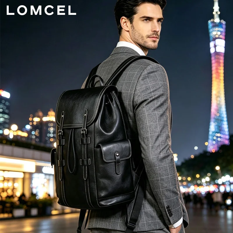 LOMCEL 40 style double-shoulder bag - men's and women's version business-sized backpack with large capacity, computer bag, colo