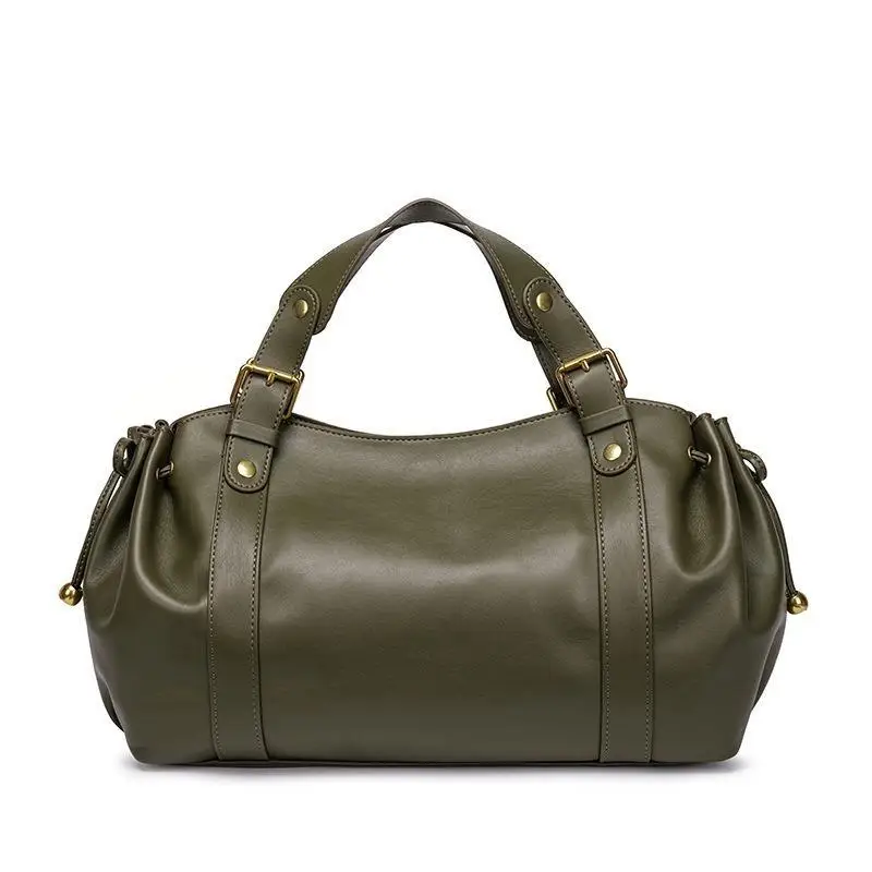 

2026 Retro Women's Large Capacity Boston Bag Soft Polyester Commuter Shoulder Crossbody Tote Stylish Versatile Work Travel Bag