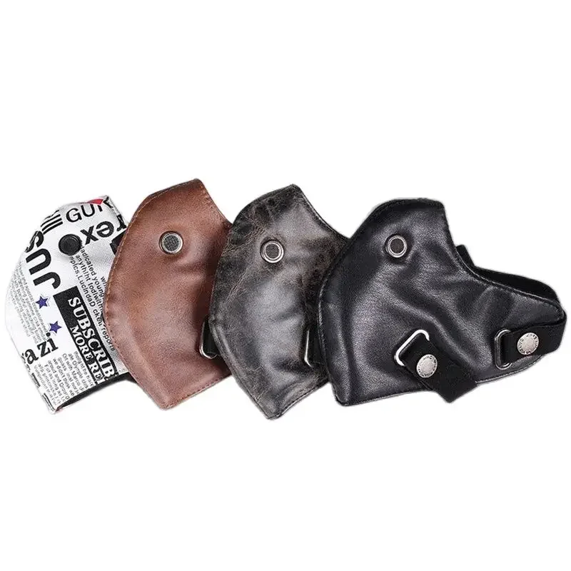 

PU Leather Motorcycle Helmet Cap Windproof Cycling Motorbike Headwear Skiing Face Mask Protective Headgear for Motorcyclists