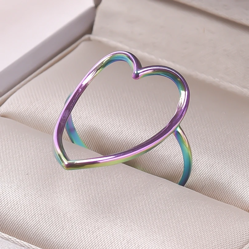 Big Love Heart Ring Adjustable Jewelry Stainless Steel Rings For Women Men Accessories Never Fade Bague Girl Wedding Party Gift image 5