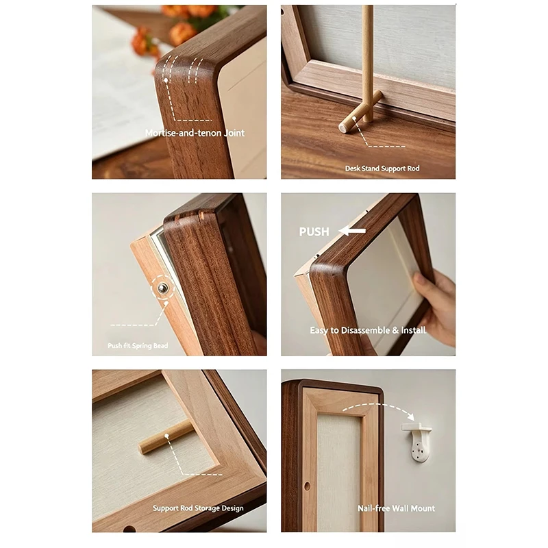 Holz-Fotorahmen für Paare mit Schlüsselhaken, Wandmontierter Bilderrahmen, Modischer Gestreifter Rahmen, Schlüsselhalter, Jubiläumsgeschenk – Detail 3