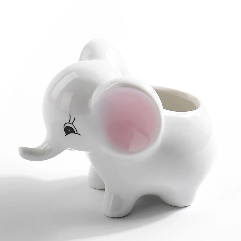 Creative  Ceramic Mini  Cute  White Baby Elephant Succulent Flower Pot Home Table Decro Oranment Craft