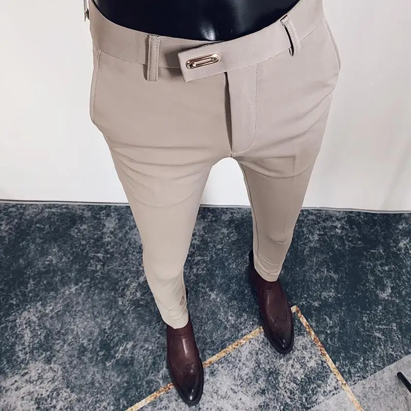 Trousers Casual Nine-point Pants Slim-fitting Small Feet Trousers Business Trend Men's Pants Ice Silk New