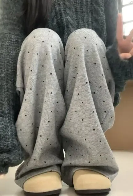 กางเกงขายาวทรงกว้างสำหรับวันหยุดพักผ่อน ผู้หญิง ฤดูใบไม้ร่วง ผ้าแคนวาส ทรงสองชั้น ทรงปกติ สไตล์นักเรียน ผ้าลูกฟูก ลายตาราง ผ้าถัก ลายสก็อต ผ้าปะต่อ ผ้าเนื้อนุ่ม