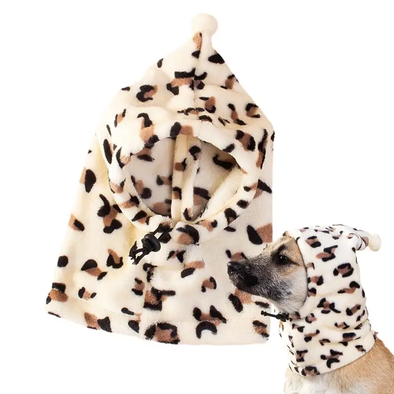 Dog Winter Hat Dog Snood Dog Ear Warmer Leopard Print Puppy Hat Cute Drawstring Pet Snood Thermal Ear Warmer Hat Pet Supplies