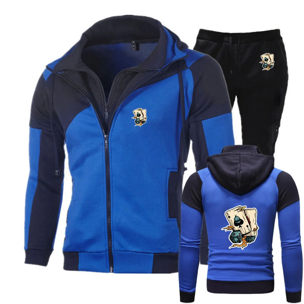 Creative Poker And Dice Logo Print Men's Spring Autumn Zipper Hoodie Leisure Pants Suits Casual Men's Comfortable Sports Suits