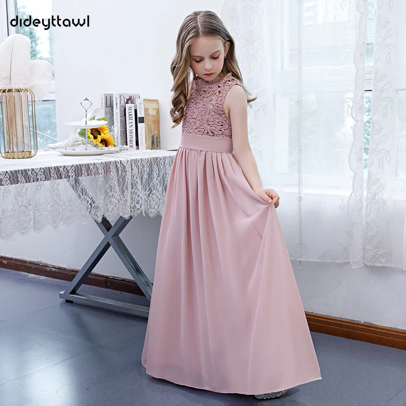 Dideyttawl Dusty Rose Long Chiffon Flower Girl Dress Sleeveless Concert Junior Bridesmaid Dresses Girls Birthday Gowns