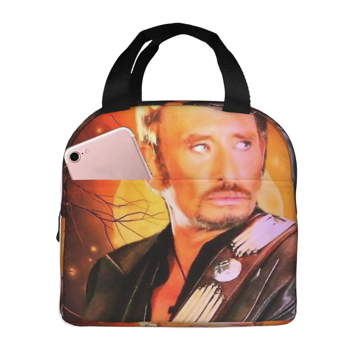 

Johnny Hallyday Изолированные сумки для обеда Сумка-холодильник Многоразовая певица Французская Франция Высокая сумка-тоут Ланч-бокс для мужчин и женщин Пляж на открытом воздухе