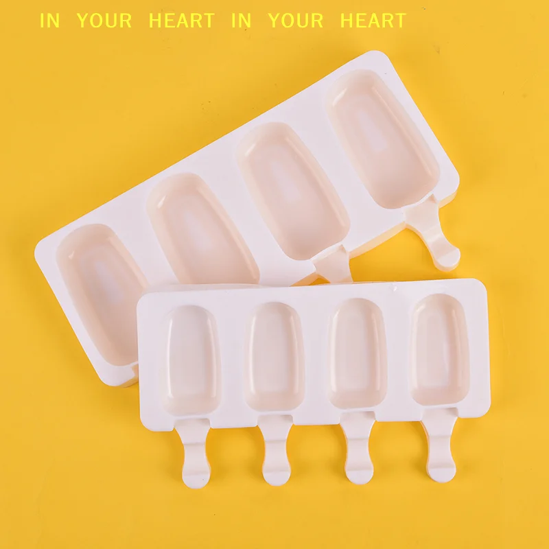 【X】Silicone 4-piece Ice Cream Mold Silicone Ice Cream Mold Juice Popsicle Maker Ice Lolly Mould - 4 Cell