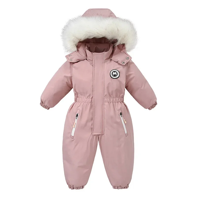 and Winter Baby Girls Boys Detachable Fur Fleece Lined Two-Way Zip Ski Suit Jumpsuit Kids Warm Bodysuit Outfit Child Coat 1-6Yrs