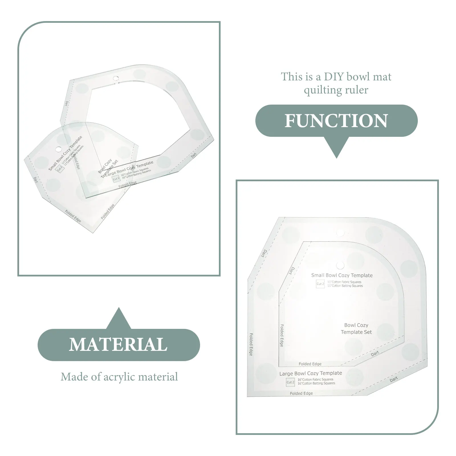 

Bowl Cozy Pattern Patchwork Sewing Template Acrylic Ruler for Quilting Mat DIY Stencil Lightweight Portable Easy Storage