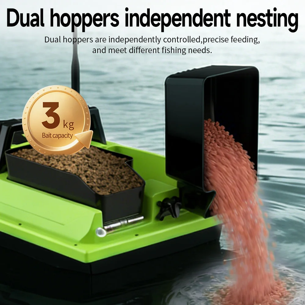 53CM Size Sonar Fish Finder Fishing Boat 15KM/H 500M Dual Hoppers 3KG Load Automatic Yaw Correction Cruise Control RC Bait Boat