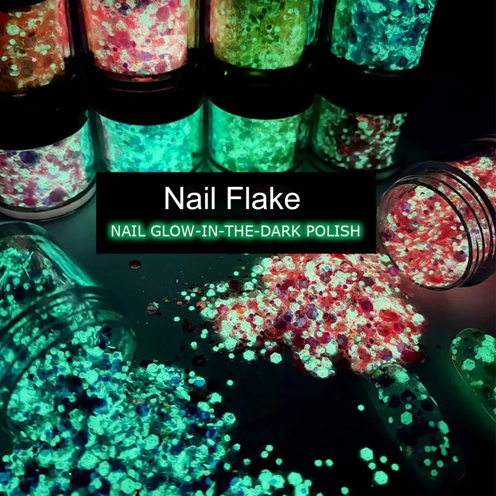 

1 Bottle Nail Flake Luminous Reflective High Saturation Glow Dark Glitters Nail Art Craft Filling Decoration for Manicure