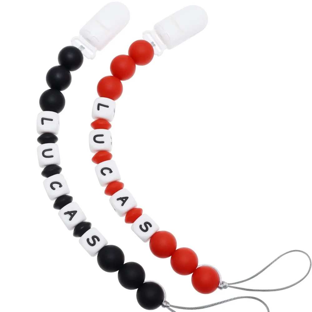2pcs/set Personalize Name Custom Colorful Solid Beaded Pacifier Clips Educational & Stylish for Babies