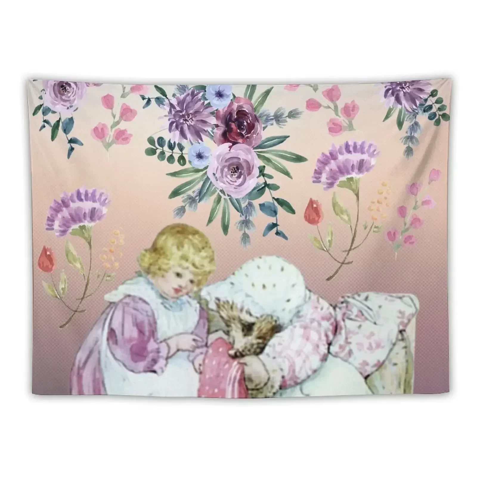 

Mrs. Tiggy Wink and watercolor flowers Tapestry Wallpaper Bedroom Wall Decoration Decoration Bedroom Tapestry