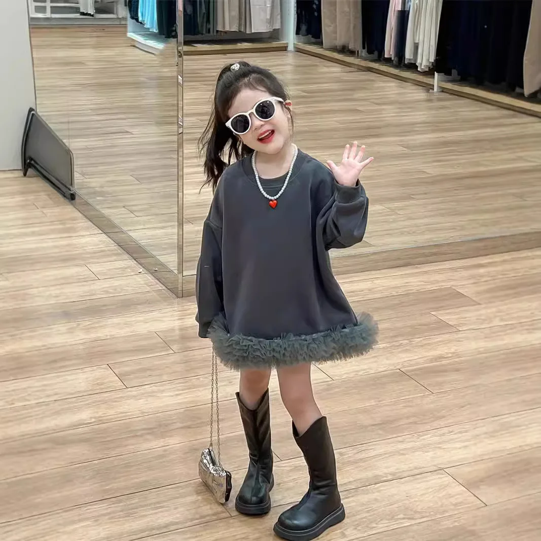 Fashion and Simple Tulle Skirt Sweetdress Kids Comfortable Clothes 2025 Autumn and Spring New Style Baby Girl