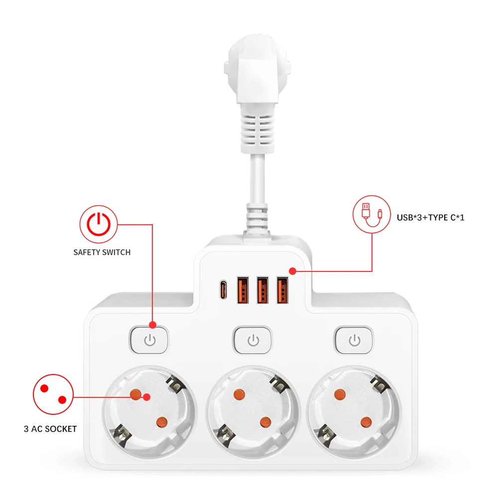 EU Plug AC Outlet Power Strip Multitap Separate Control Wall Electrical Socket With USB Charge Multiprise Adapter Network Filter