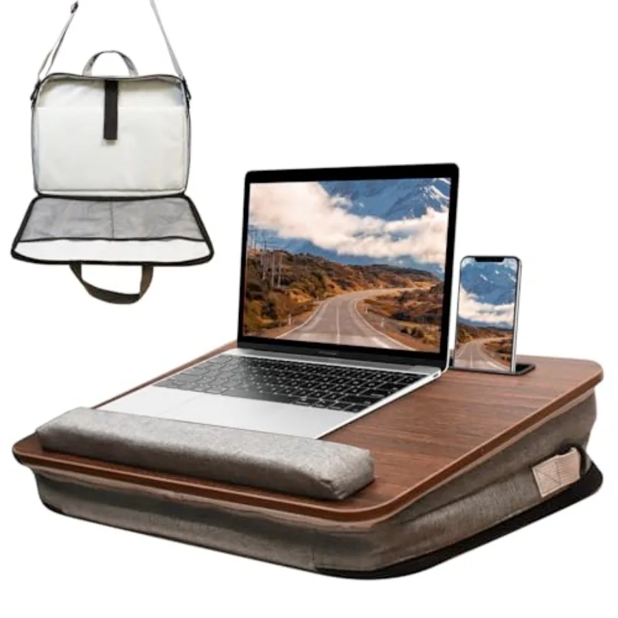 

Lap Desk for Laptop Stand with Cushion Adults Storage Fits Up to 15.6in Portable Workstation for Home College Office Walnut Col