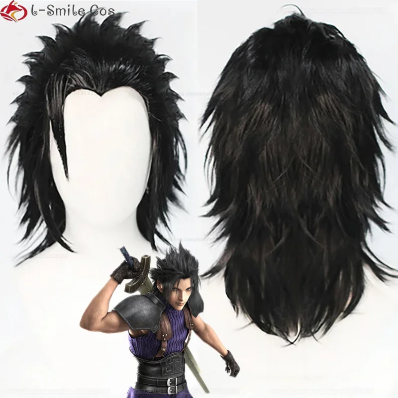 لعبة فاينل فانتسي FF7 زاك فير شعر مستعار تأثيري FFVII زاك معرض قصير مقاومة للحرارة الشعر الاصطناعية هالوين شعر مستعار للحفلات + غطاء شعر مستعار